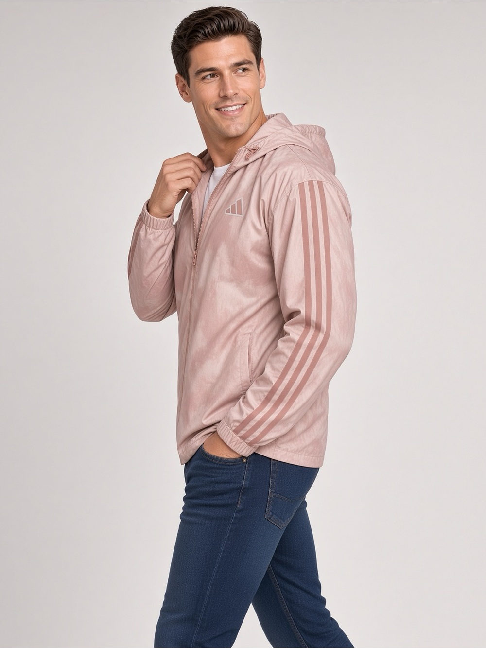 Adidas Ripstop Hooded Windbreaker Jacket Pink Tie Dye Warm Clay Men’s L - NWT 🌬️